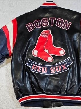 Boston Red Sox Black & Red Leather Varsity Jacket